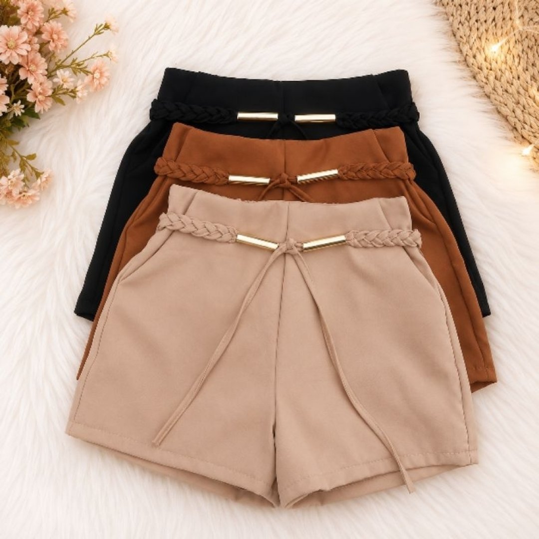 Kit 3 Shorts Infantil é Juvenil Feminino Menina Alfaiataria Cintura Alta Blogueirinha
