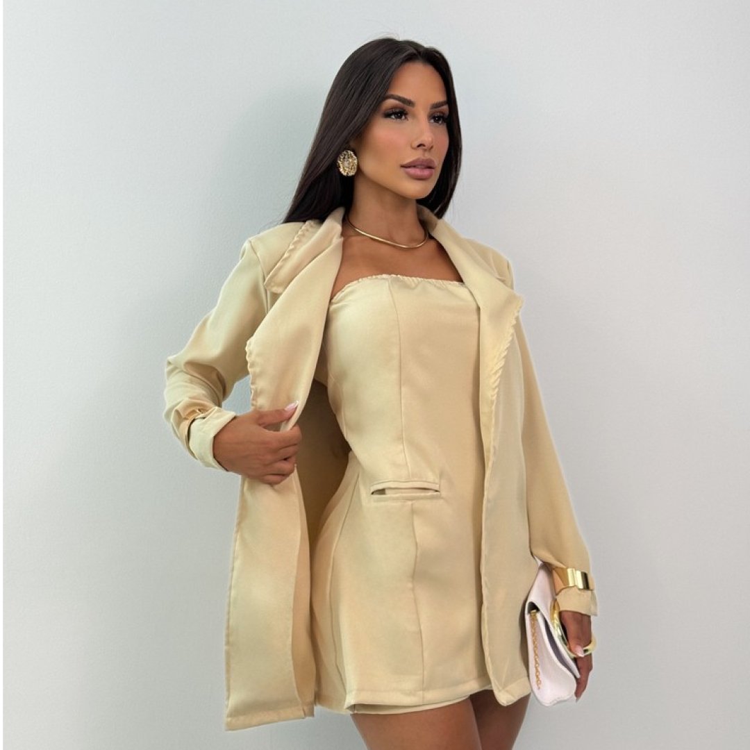 Conjunto Alfaiataria Premium: Macaquinho e Maxi Blazer