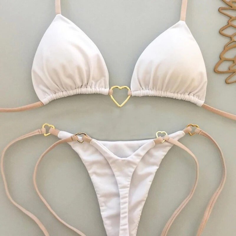 Biquini Feminino de cor sólida Fato de banho de cintura baixa Fato de banho de amor