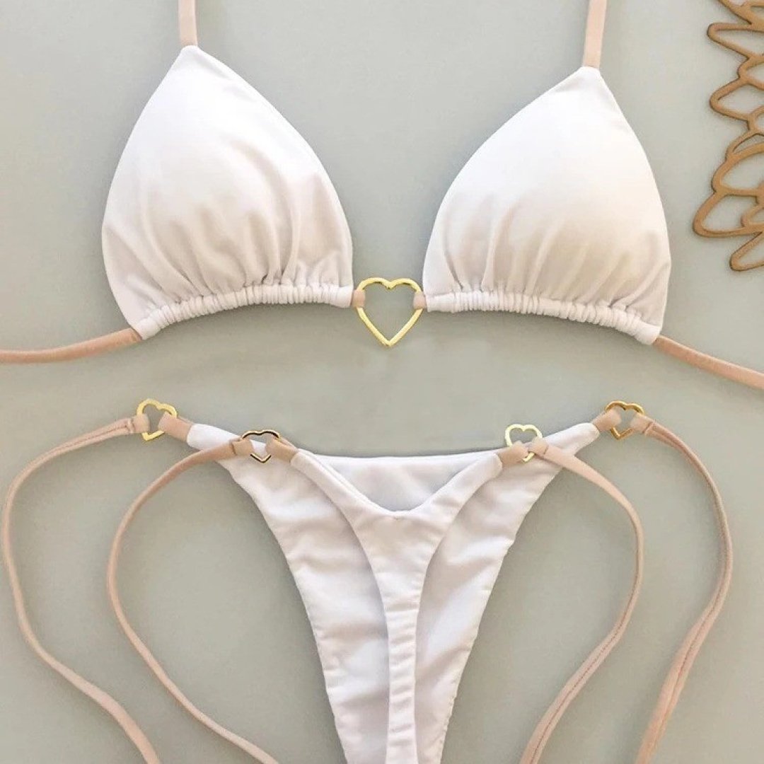 Biquini Feminino de cor sólida Fato de banho de cintura baixa Fato de banho de amor