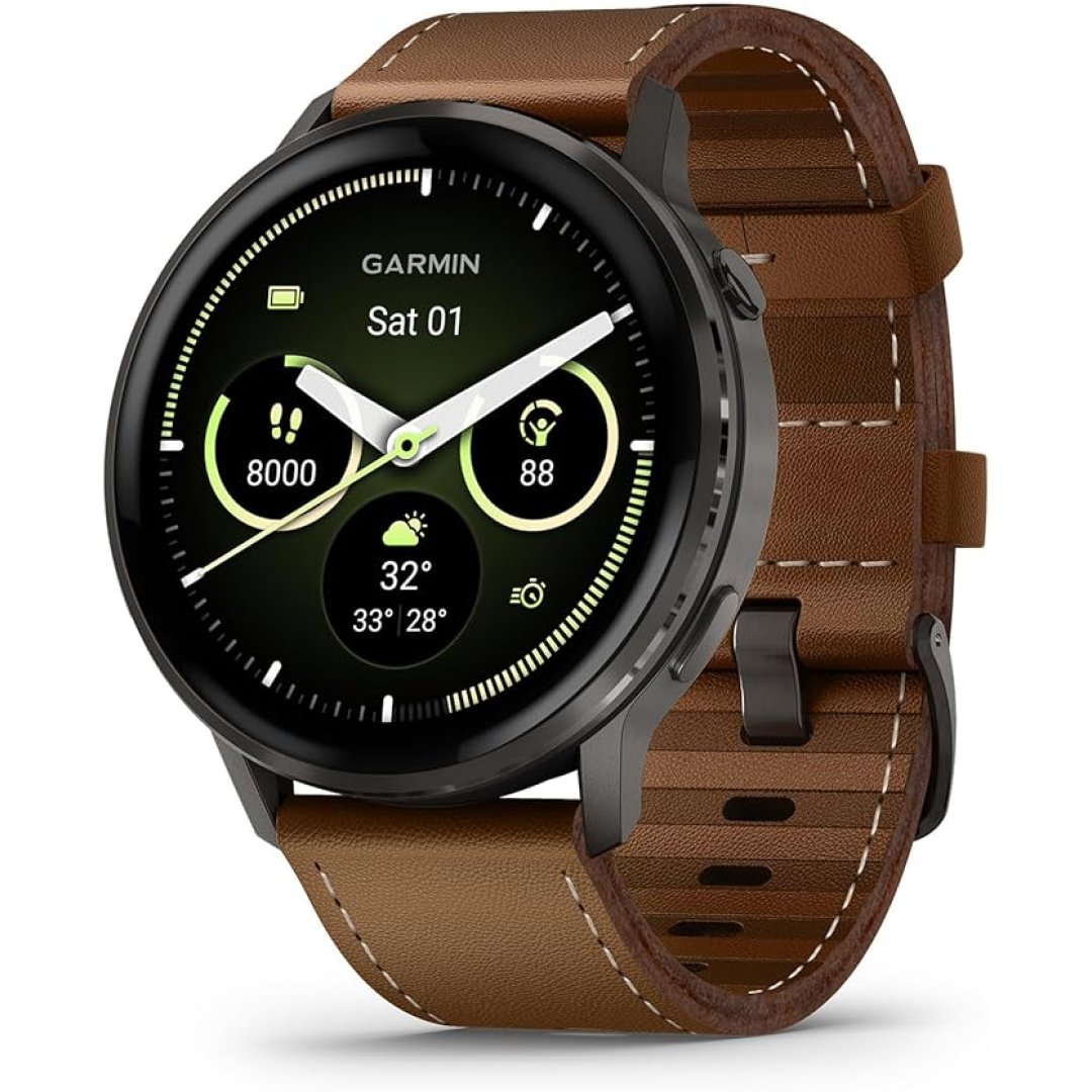 Garmin Venu® 4, 45mm, Advanced Health and Fitness GPS Smartwatch,Bright Colorful Display,Built-in Flashlight,12 Days of Battery Life, Slate with Black Silicone and Brown Leather Band – 2 Bands Garmin Venu® 4, 45mm, Advanced Health and Fitness GPS Smartwatch,Bright Colorful Display,Built-in Flashlight,12 Days of Battery Life, Slate with Black Silicone and Brown Leather Band – 2 Bands