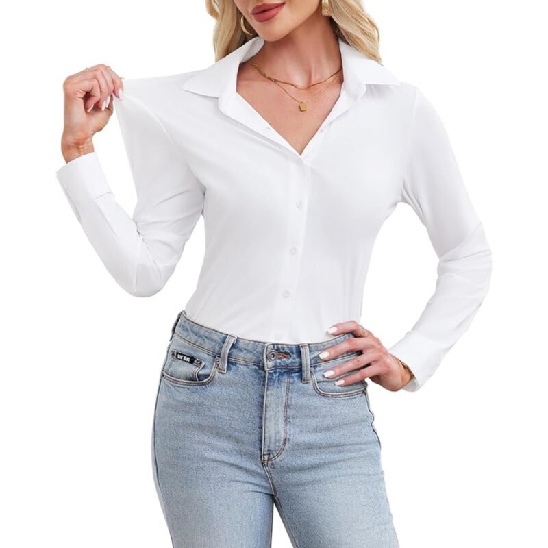 siliteelon Women’s Button Down Shirt Slim Fit Long Sleeve Business Shirts with 4-Way Stretch Wrinkle Free