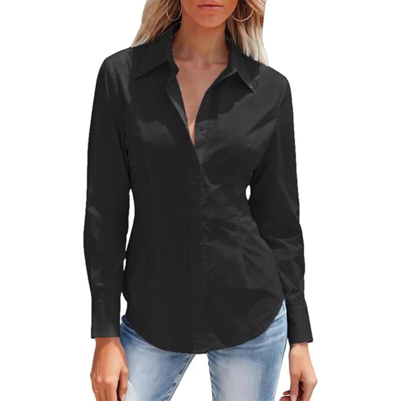 Mutitop Button Down Shirts for Women Long Sleeve Dress Shirts Wrinkle Free Collared Work Office Solid Blouses Corset Tops