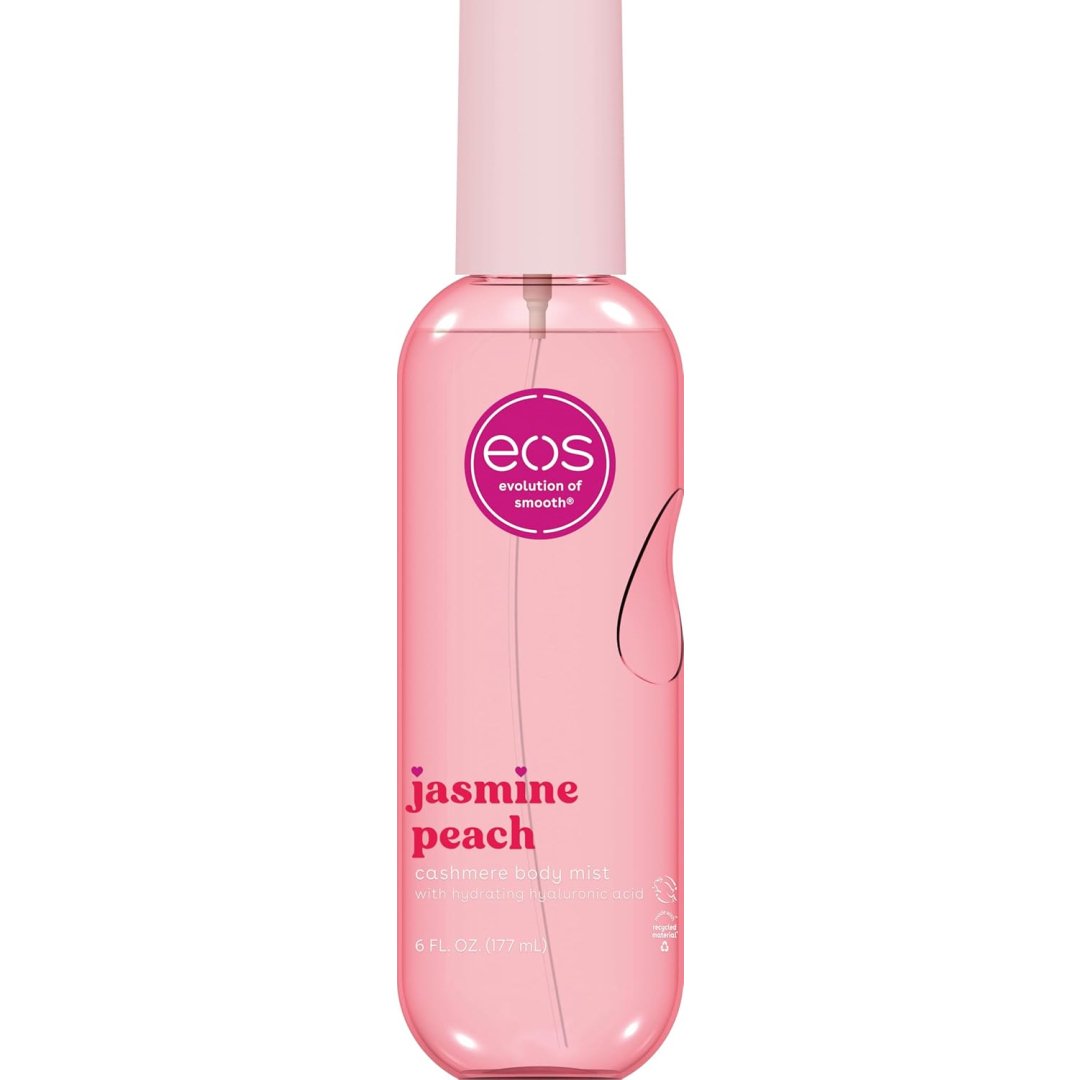 eos Cashmere Body Mist, Jasmine Peach, Body Spray for Women, Hair Mist, Floral Perfume, Moisturizing, Hyaluronic Acid, Glycerin, Vegan, Cruelty-free, 6 fl oz