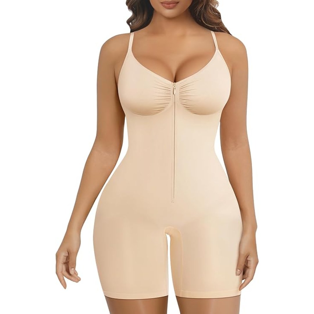 SHAPERX Women’s Shapewear Bodysuit Tummy Control Seamless Zip-Up Body Shaper Waist Snatched Body Suit