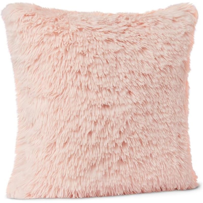Amazon Basics Kids Plush Square Pillow, Soft Pink Room Décor