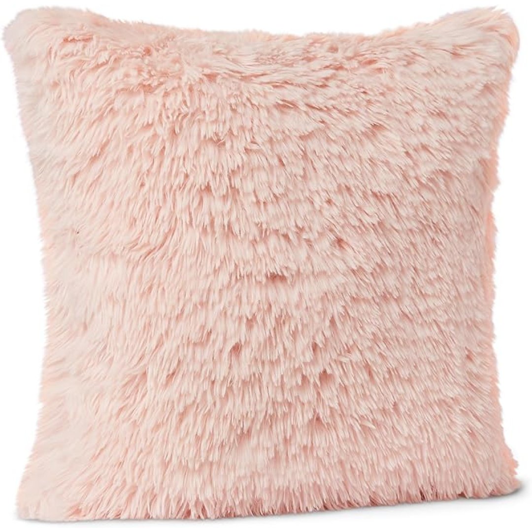 Amazon Basics Kids Plush Square Pillow, Soft Pink Room Décor