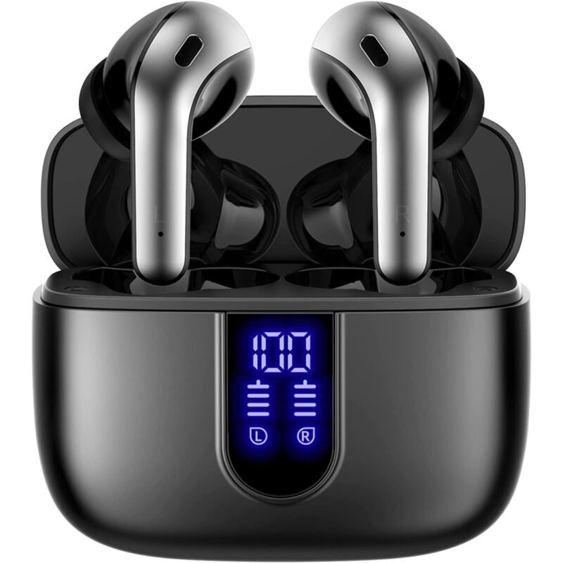 TAGRY Bluetooth Headphones True Wireless Earbuds 60H Playback LED Power Display Earphones with Wireless Charging Case IPX5 Waterproof in-Ear Ear buds with Mic for TV Smart Phone Laptop Computer Sports