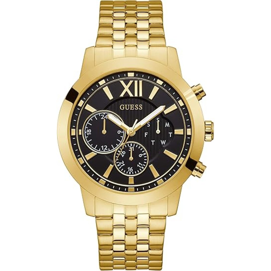 Guess Women’s Gold-Tone + Black Multifunction Steel Bracelet Watch