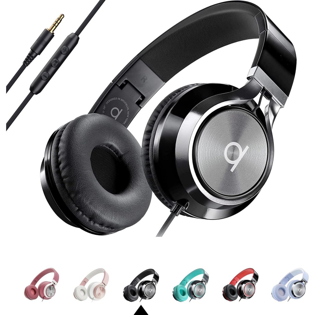 ARTIX CL750 Wired Headphones with Mic & Volume Control — Noise Isolating On-Ear Headphones for Computer and Laptop Wired, Plug in Corded Headphone Over Ear with Wire (Foldable, Aux Jack 3.5mm)